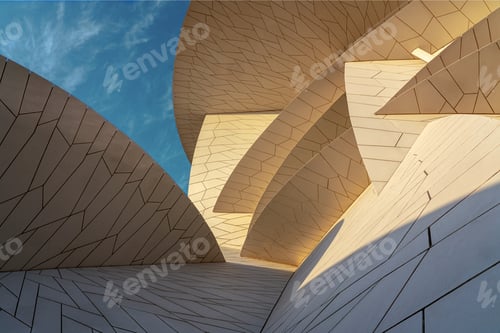 Preview: Modern architecture,national museum of Qatar, futuristic building exterior city architectural desert