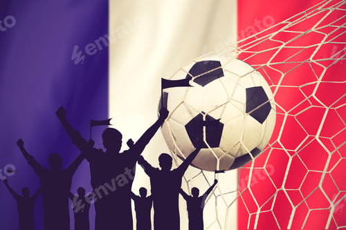 Preview: Silhouettes Of Soccer Fans With Flag Of France .Cheer Concept Vintage Color