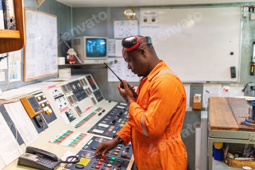 Preview: Marine engineer officer working in engine room