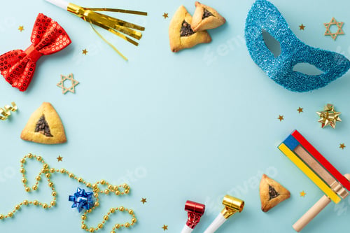 Preview: Purim merriment arrangement: Top view snapshot of triangle cookies, Star of David figures