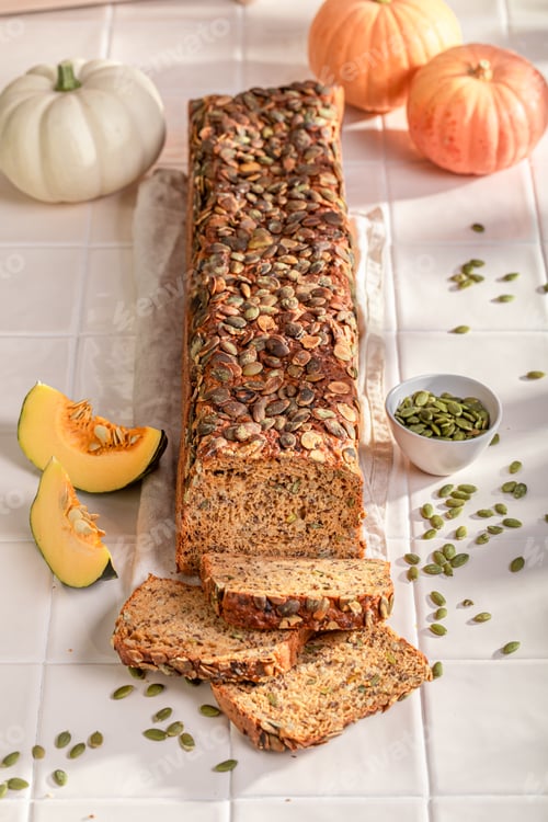 Preview: Fresh pumpkin bread baked with sesame seeds.