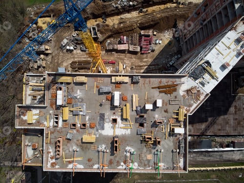 Preview: Busy Construction Site and Construction Equipment Aerial Photo