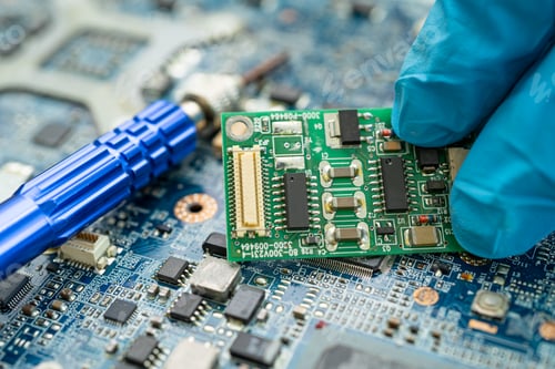 Preview: Repairing inside of hard disk by soldering iron. Integrated Circuit. the concept of data