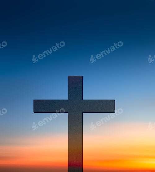 Preview: Cross Christian God Religion on Sunset Background, Jesus Church Worship