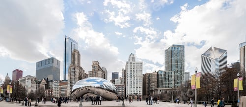 Preview: The Bean mirrors Chicago's skyline on a cloudy day