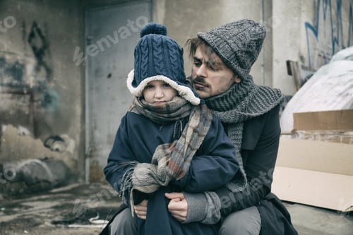 Preview: Poor father and child near garbage at dump