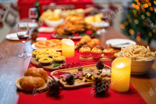 Preview: Diner decoration gift box in background on festive christmas