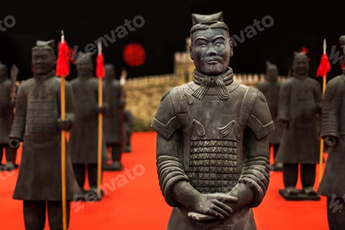 Preview: Closeup of the duplicates of the Chinese Terracotta Army with a blurry background