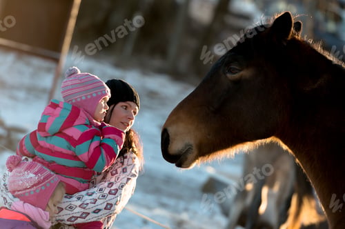 Preview: Mother With Baby Love Horse Gallops In Winter