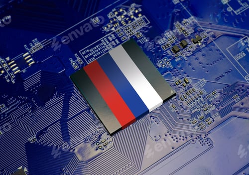 Preview: Microchip on Circuit Board With Red, White, Blue Stripes