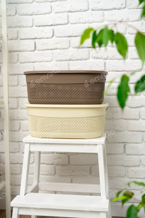Preview: Plastic storage baskets in a bathroom interior