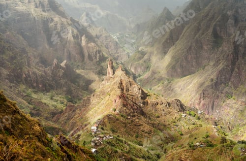 Preview: Santo Antao, Cape Verde. Mountain peak in arid Xo-Xo valley. Scenic impressive landscapes of