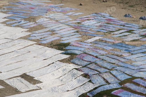 Preview: Drying cloth on banks of River Yanuma, Agra, India.