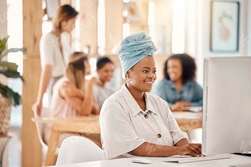 Preview: Business, black woman and computer planning for digital marketing agency, seo research and internet