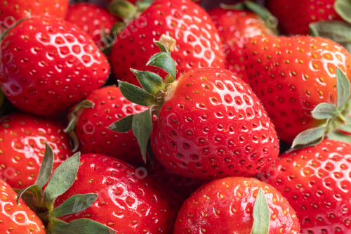 Preview: Red ripe strawberries background. Fresh ripe perfect strawberry. Strawberry background