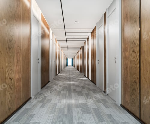 Preview: 3d rendering modern luxury wood and tile hotel corridor