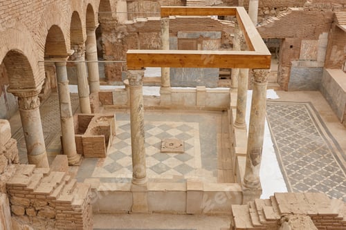 Preview: Ancient Ephesus archeological site. Terrace houses interior. Reconstruction works. Turkey