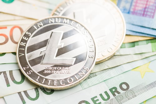 Preview: Litecoin and euro banknotes.