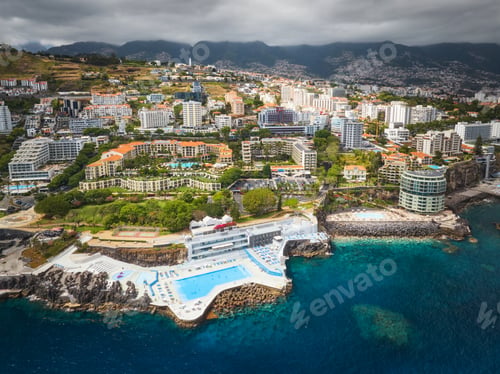 Preview: Aerial view of hotels on coast. Funchal, Madeira, Portugal