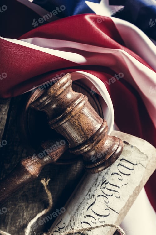 Preview: Wooden gavel and USA flag