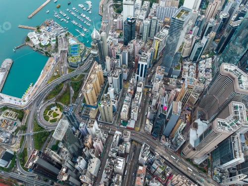 Preview: Causeway Bay, Hong Kong 03 February 2022: Aerial view of Hong Kong city