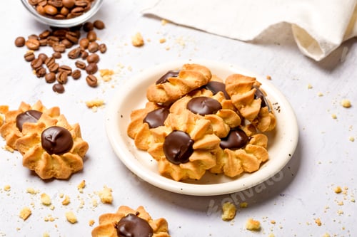 Preview: Chocolate shortbread cookies. Light background