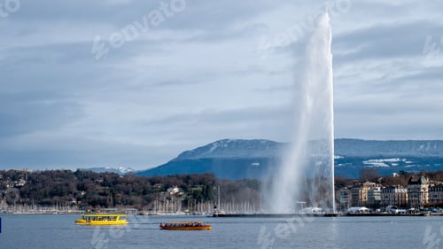 Preview: Scenic Geneva, Switzerland with iconic Jet d'Eau.