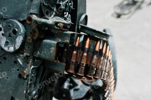 Preview: Cartridge belt of ammo at machine gun.