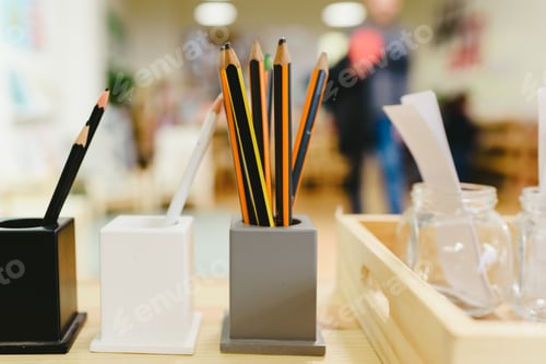 Preview: Materials in a classroom for students of Montessori alternative pedagogy.