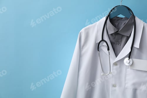 Preview: Crisp Doctor Lab Coat and Stethoscope on Hanger