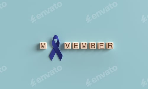 Preview: cube block wooden square ribbon blue color symbol decoration ornament movember text font calligraphy