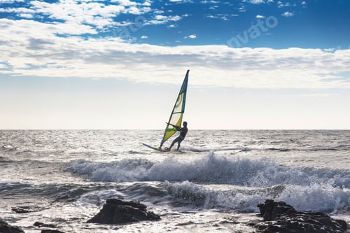 Preview: Man windsurfing in sea, Jericoacoara National Park, Ceara, Brazil