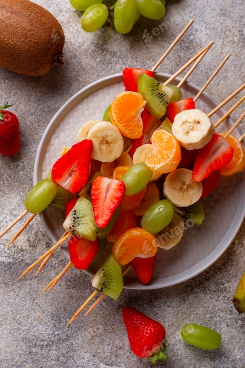 Preview: Fresh Fruit Skewers on a Gray Plate