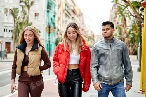 Preview: Happy Diverse Friends Walking On Street