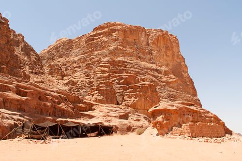 Preview: Rock formations in Wadi Rum desert, Jordan, red sand and desert landscape