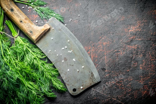 Preview: Fresh dill with big knife.
