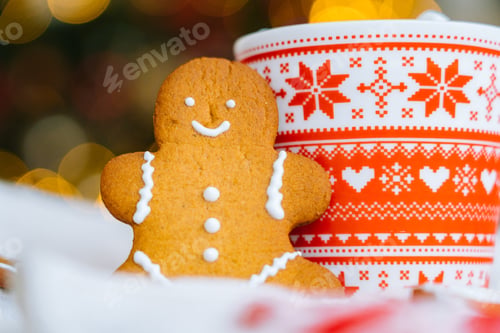 Preview: Gingerbread Man Cookie Next To Decorated Holiday Mug