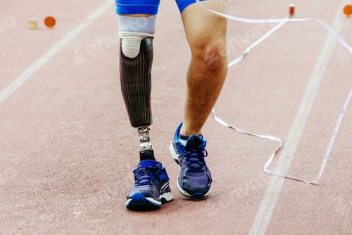 Preview: para athlete measures run-up in long jump at athletics competition, sports summer games