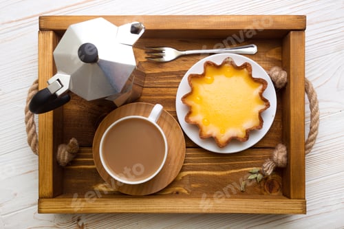 Preview: Coffee, Pastry, and Coffee Maker on Wooden Tray