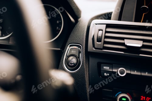 Preview: Car ignition detail - hybrid car with modern technology equipment