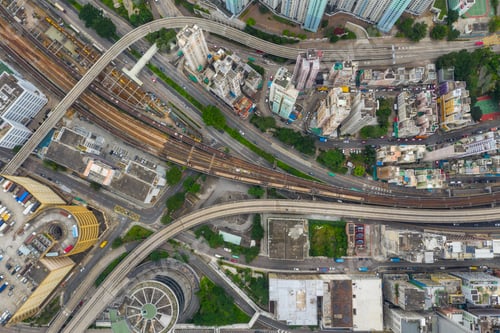 Preview: Kwun Tong, Hong Kong 02 June 2019: Top down view of Hong Kong traffic