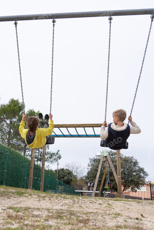 Preview: Two children swinging together on a swing