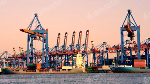 Preview: Cargo crane in sea port with containers