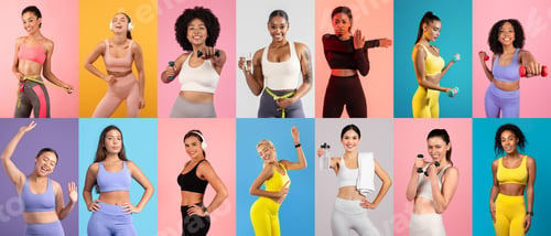 Preview: Fitness enthusiasts showcase diverse workout routines in vibrant colors
