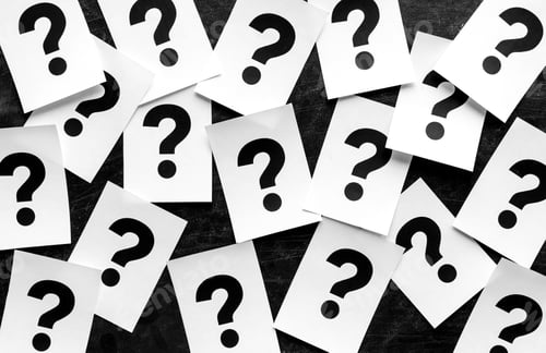Preview: Bold black question marks on paper cards