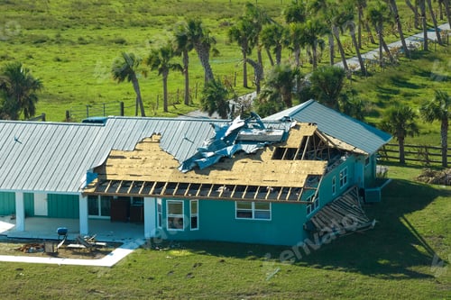 Preview: Hurricane Ian destroyed house roof in Florida residential area
