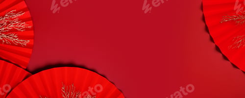 Preview: Banner with paper fans symbol Chinese new year top view with copy space