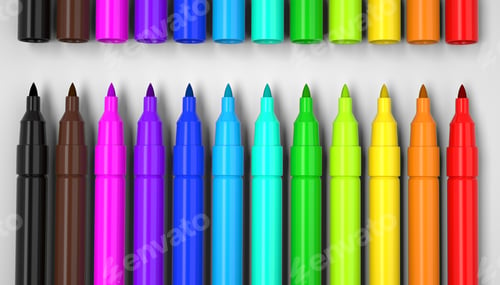 Preview: Closeup of colorful markers isolated on white background.