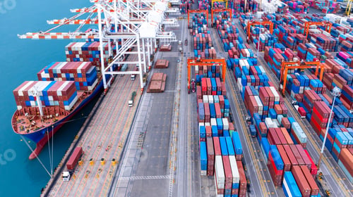 Preview: Container cargo ship at international industrial port, Global business import export transportation