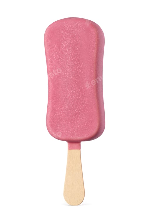 Preview: Popsicle ice cream bar with pink ruby chocolate coating isolated on white.